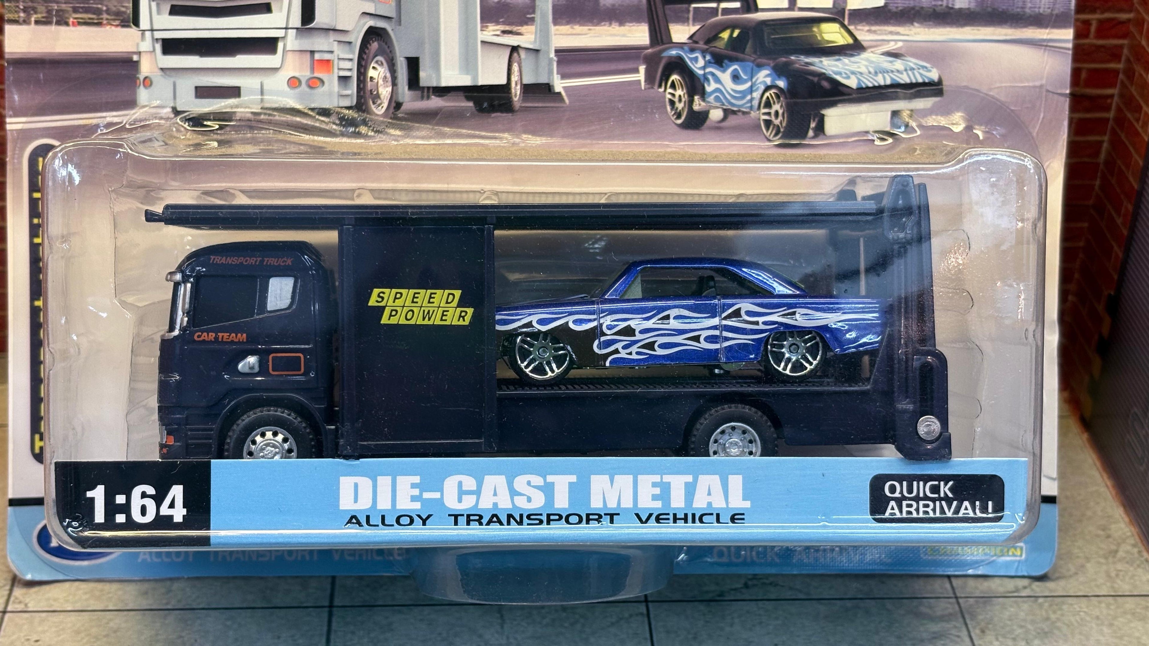 1:64 Diecast Transport Set – Navy & Blue Flames