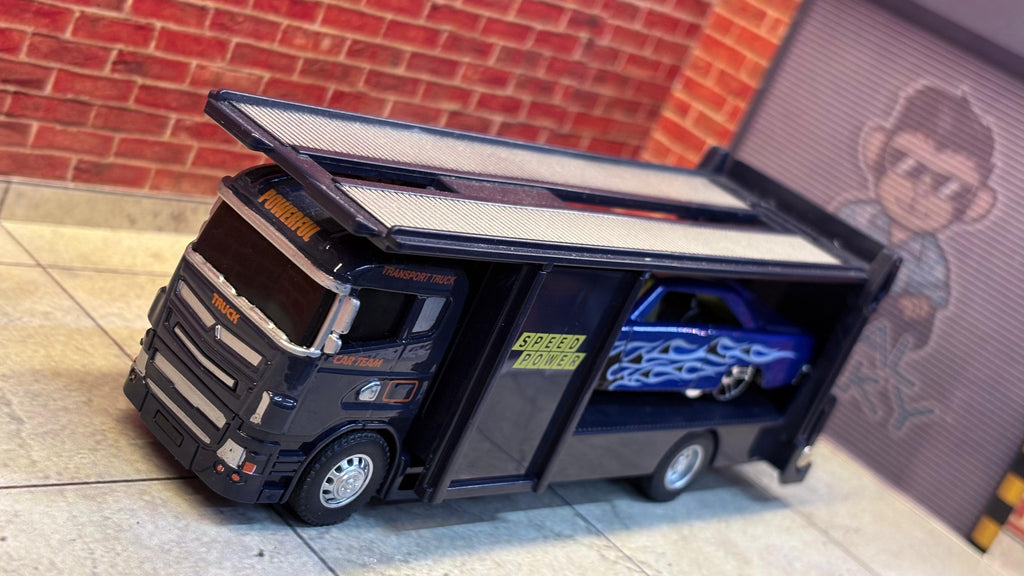1:64 Diecast Transport Set – Navy & Blue Flames