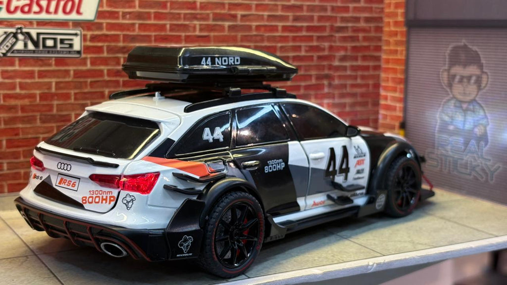 Audi RS6 Avant Modified with Roof Box & Racing Livery (Black & White)