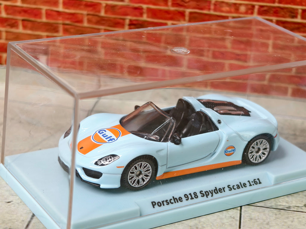 CCA Official Licensed PORSCHE 918 Spyder Gulf Edition 1:64 Scale Premium in Acrylic Box