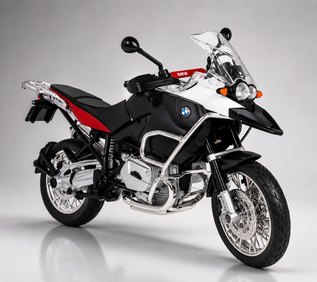 Rastar Official Licensed BMW R 1200 GS Diecast Motorcycle Model – 1/9 Scale Adventure Bike Replica(White & Red)