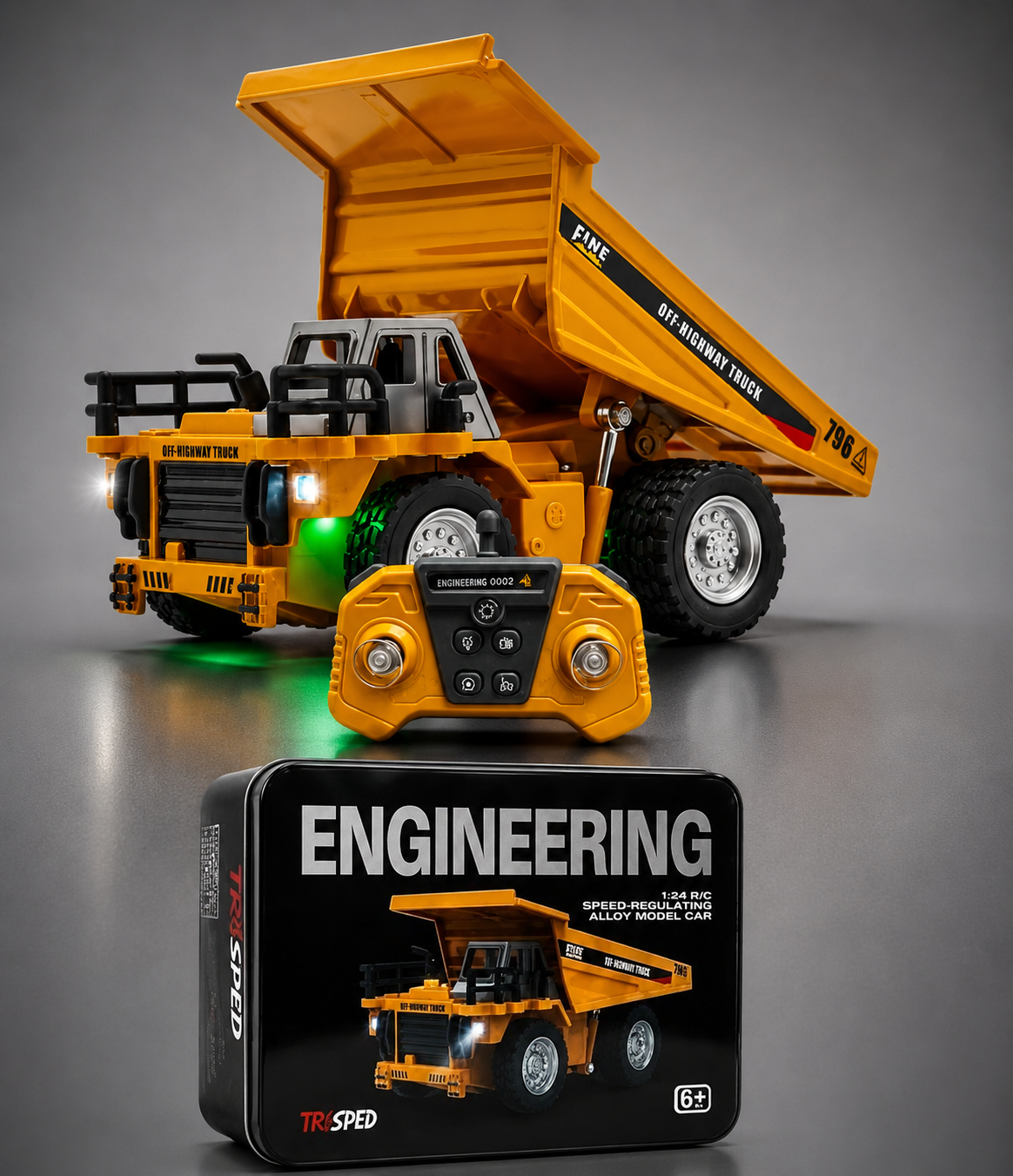 Trasped 1:64 Scale 2.4 GHz R/C Speed Regulating Alloy Model Dump Truck Vehicle Remote Control Car