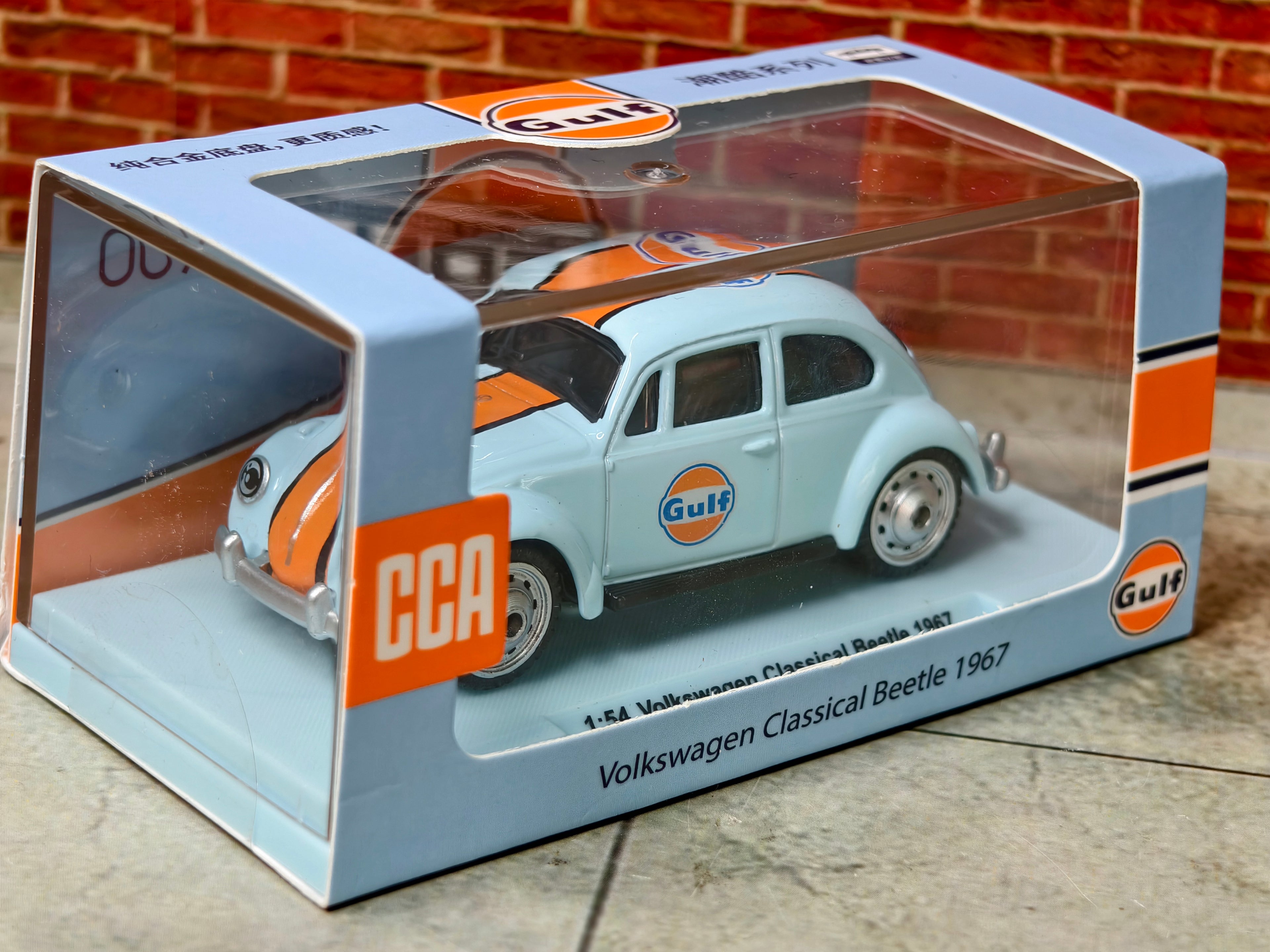 CCA Official Licensed Volkswagen Beetle 1967 Gulf Edition Premium Acrylic box 1:54 Scale