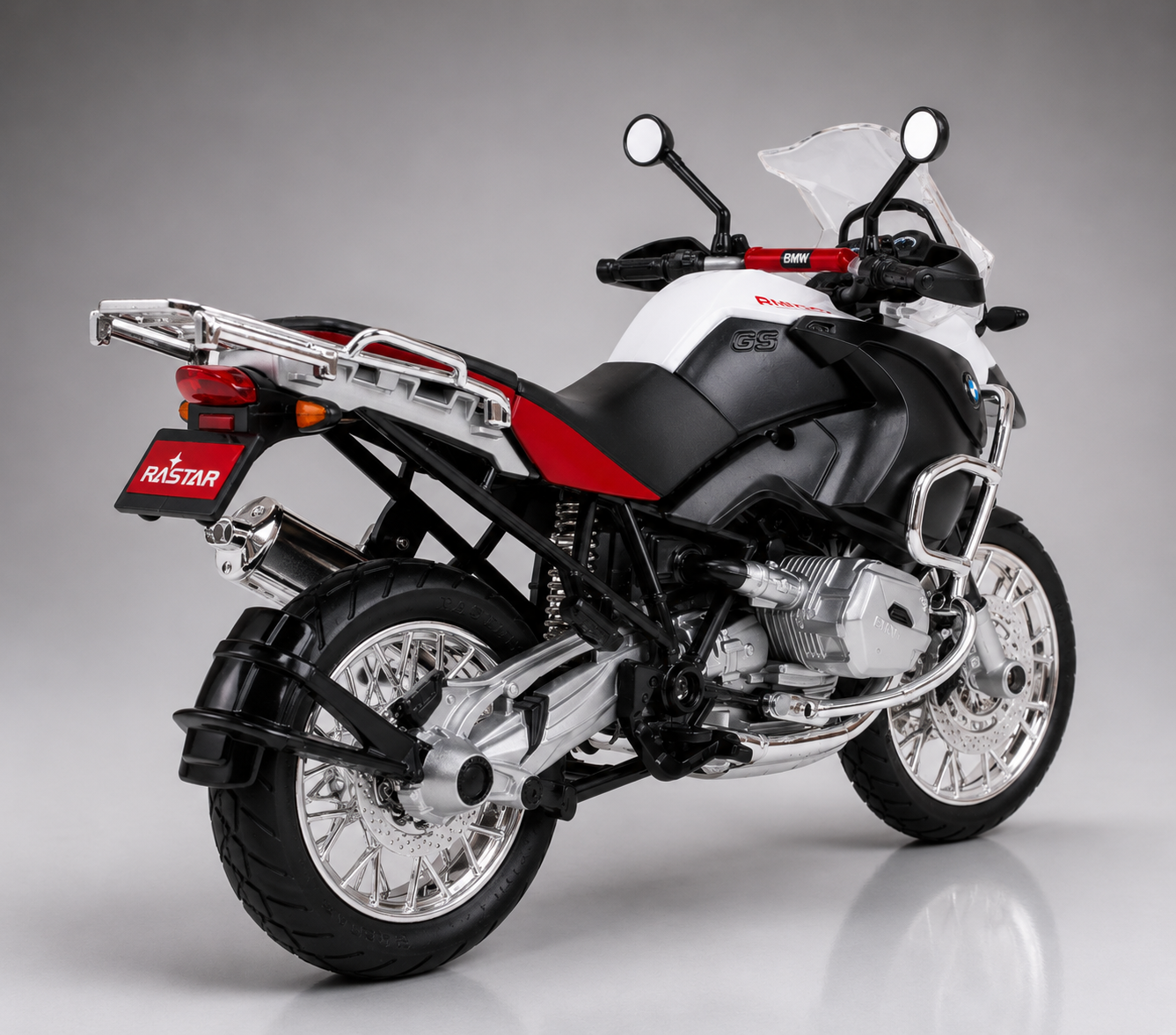 Rastar Official Licensed BMW R 1200 GS Diecast Motorcycle Model – 1/9 Scale Adventure Bike Replica(White & Red)