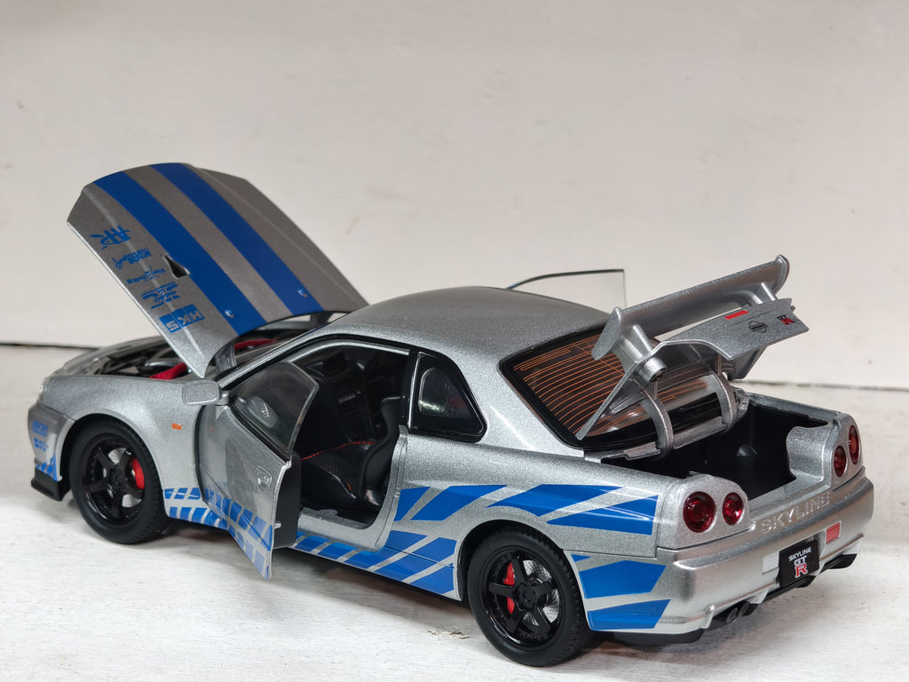 Nissan Skyline GT-R (R34) 1:24 Diecast Model – Light, Sound & Adjustable Mirrors