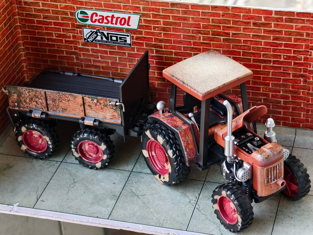 Metal Farm Tractor with Tipping Trailer 1:24 Scale