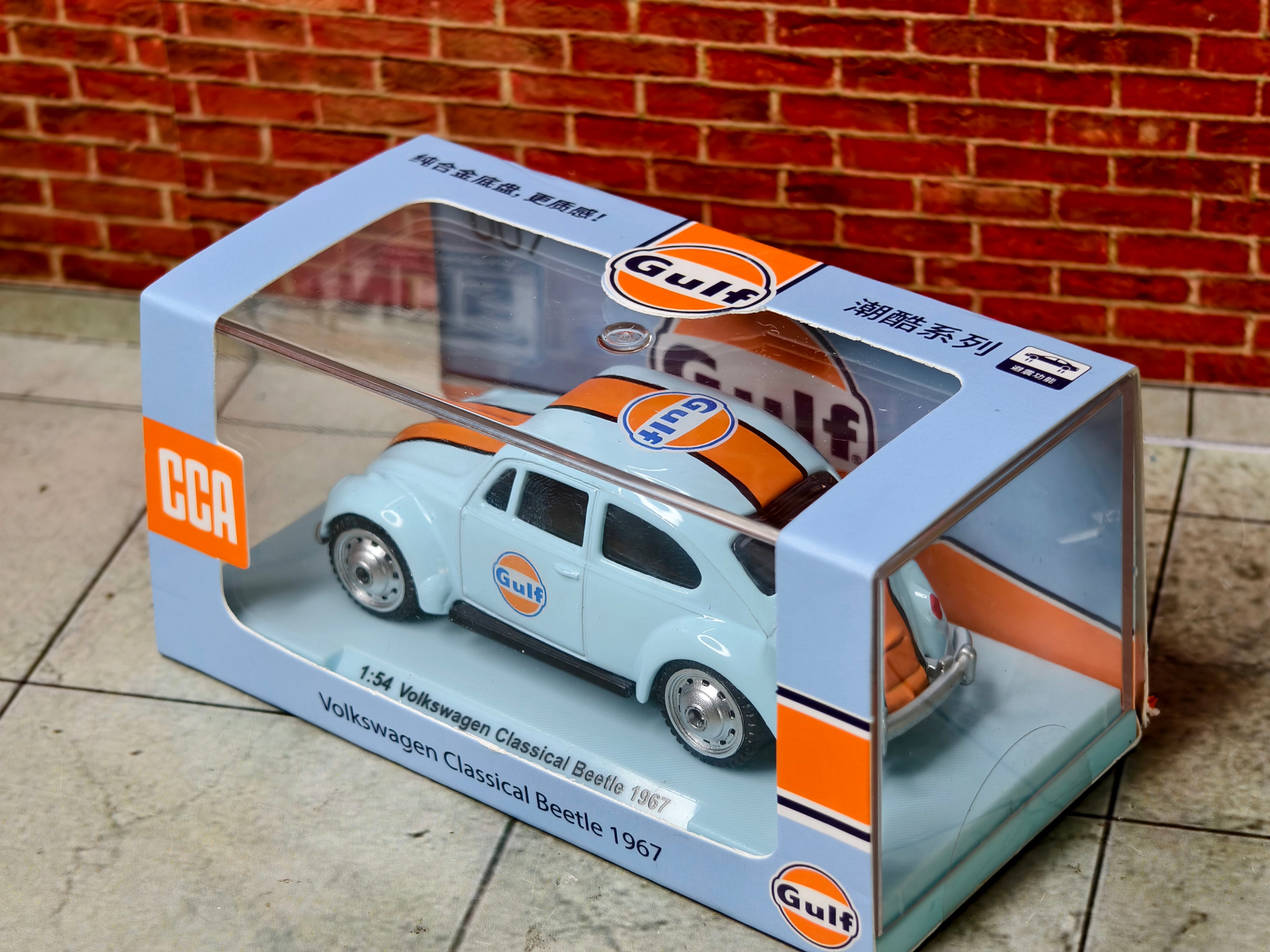 CCA Official Licensed Volkswagen Beetle 1967 Gulf Edition Premium Acrylic box 1:54 Scale