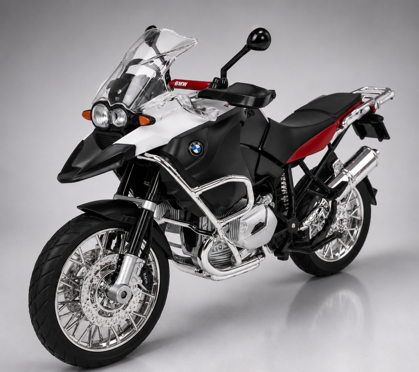 Rastar Official Licensed BMW R 1200 GS Diecast Motorcycle Model – 1/9 Scale Adventure Bike Replica(White & Red)