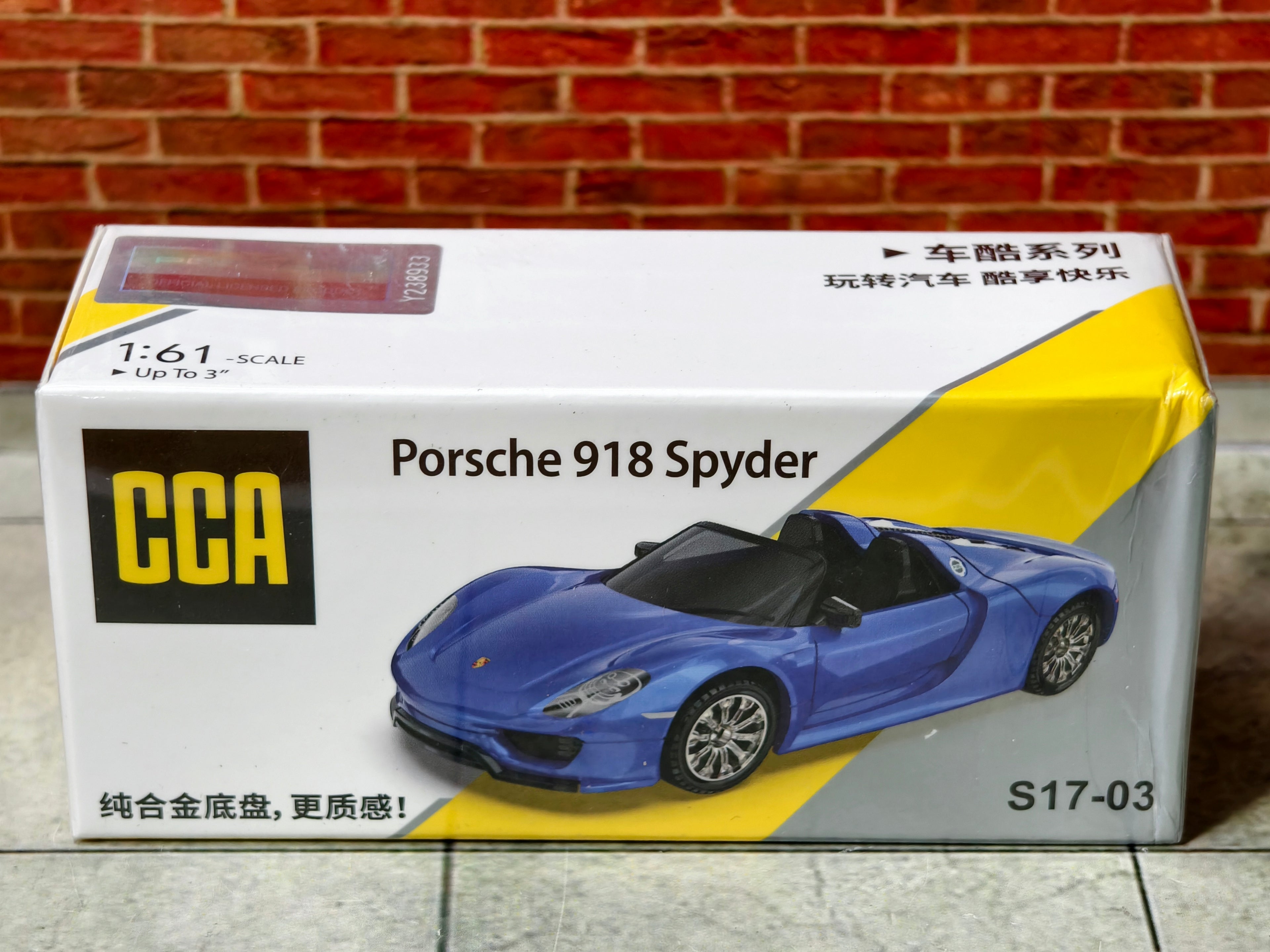 CCA Official Licensed Porsche 918 Spyder Blue 1:61 Scale Box Piece