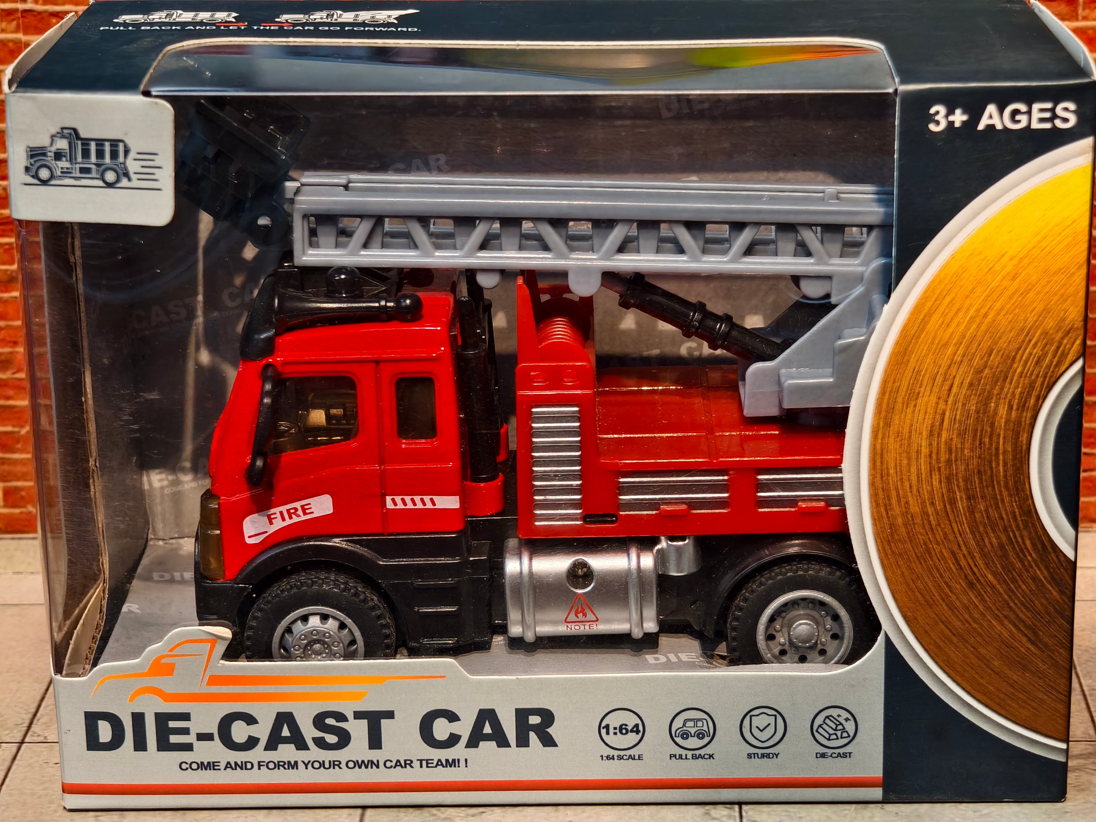 FirelRescue Fire Truck with Extendable Ladder & Basket 1:64 Scale